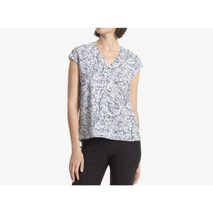 MM Lafleur Townsend Blue & White Top Fabric Sharp V Neck Relaxed Fit Sz M